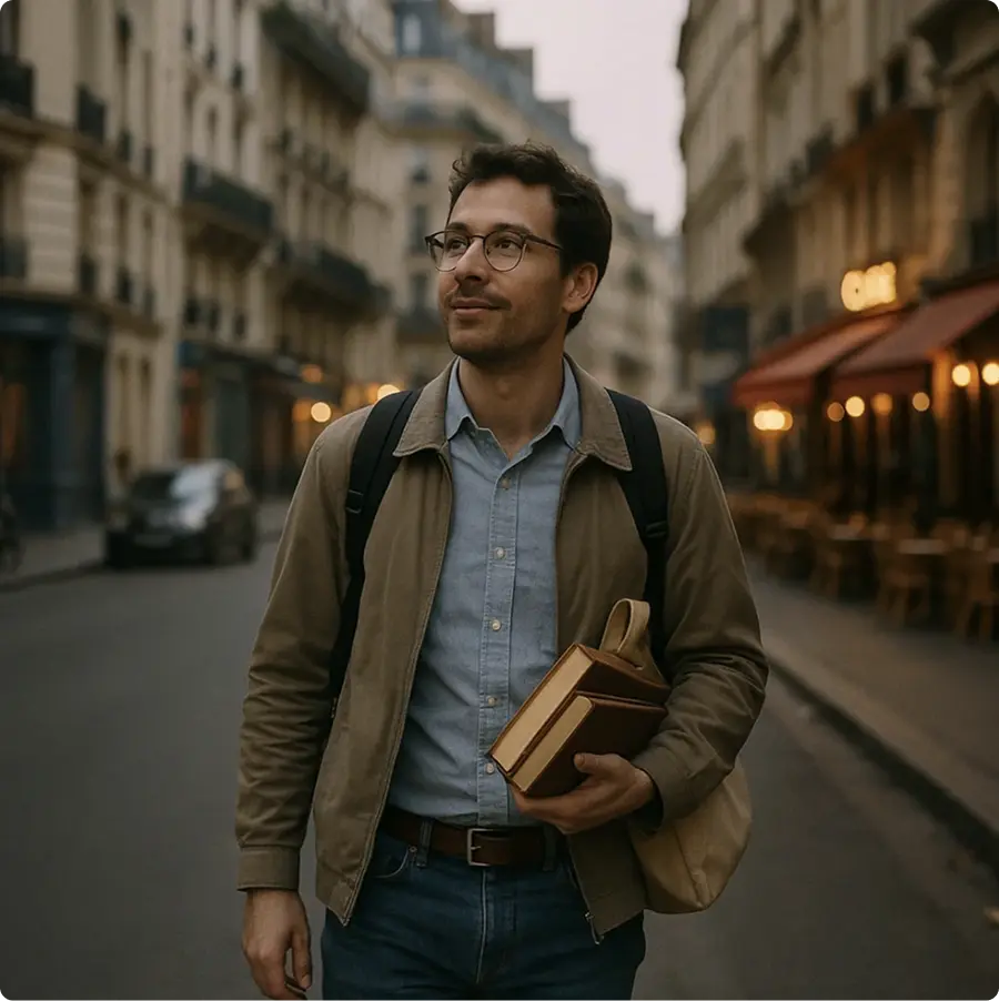 man exploring the city