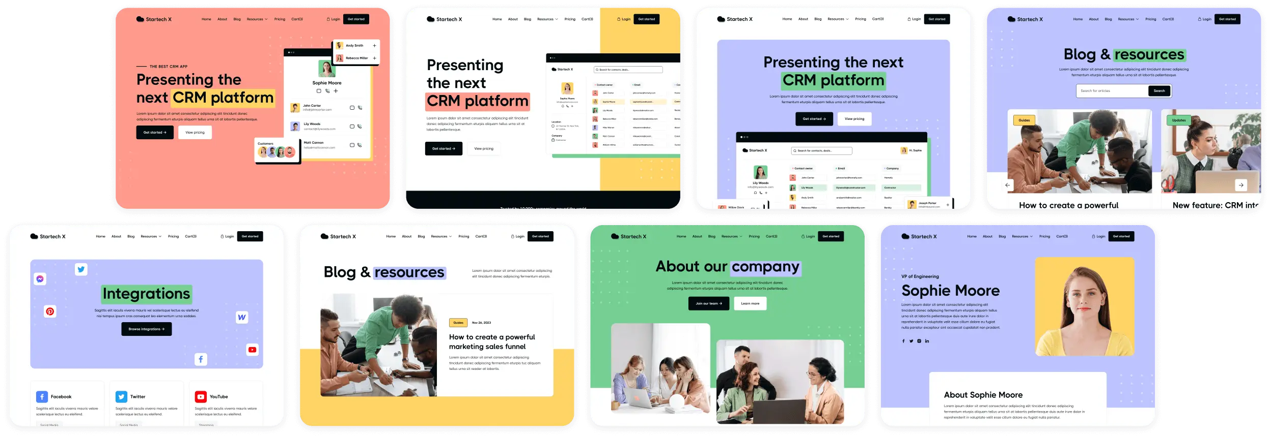 eight dashboards in two rows