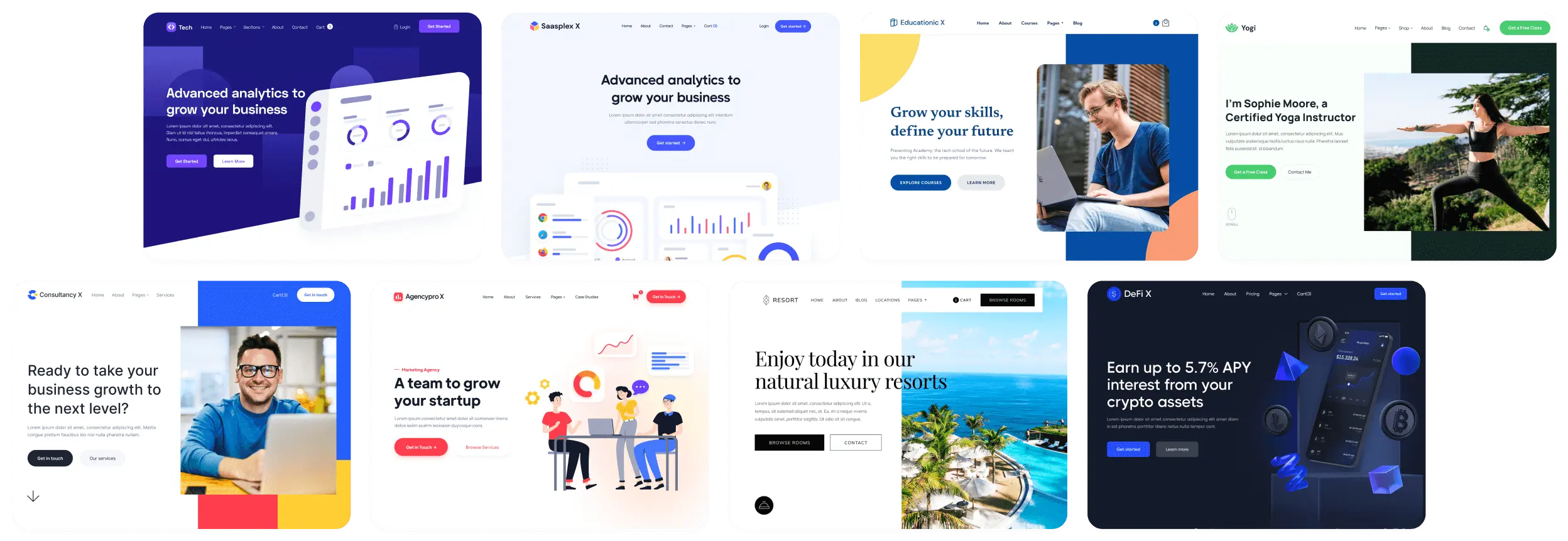 eight dashboards in two rows