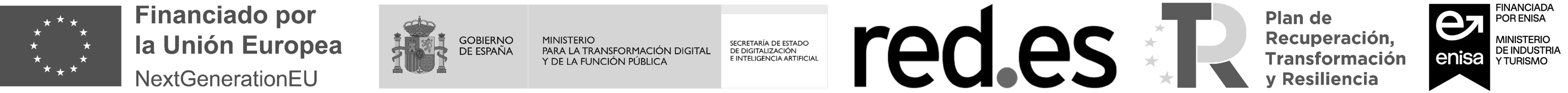 Logos of European Union, Spanish Government, Ministry for Digital Transformation and Public Function, red.es, Recovery, Transformation and Resilience Plan, and Enisa financing entities.