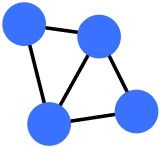 Quatre cercles bleus reliés par des lignes noires formant un schéma de réseau.