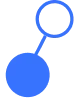 Blue circular icon connected to a smaller blue circle containing a black plus sign.
