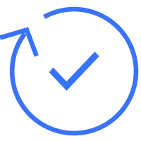 Flèche circulaire bleue encadrant une coche, symbolisant un outil de rapprochement ou d'actualisation.