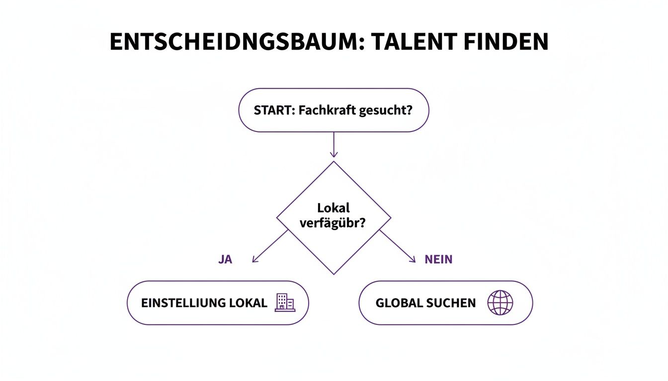 Ein Entscheidungsbaum zur Talentsuche, der zwischen lokaler Einstellung und globaler Suche unterscheidet.