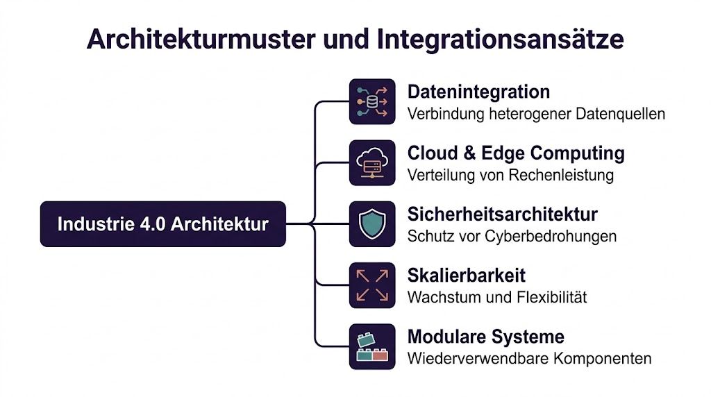 Übersichtsgrafik zu Architekturmustern und Integrationsansätzen in der Industrie 4.0 zur effektiven Digitalisierung von Produktionsprozessen.