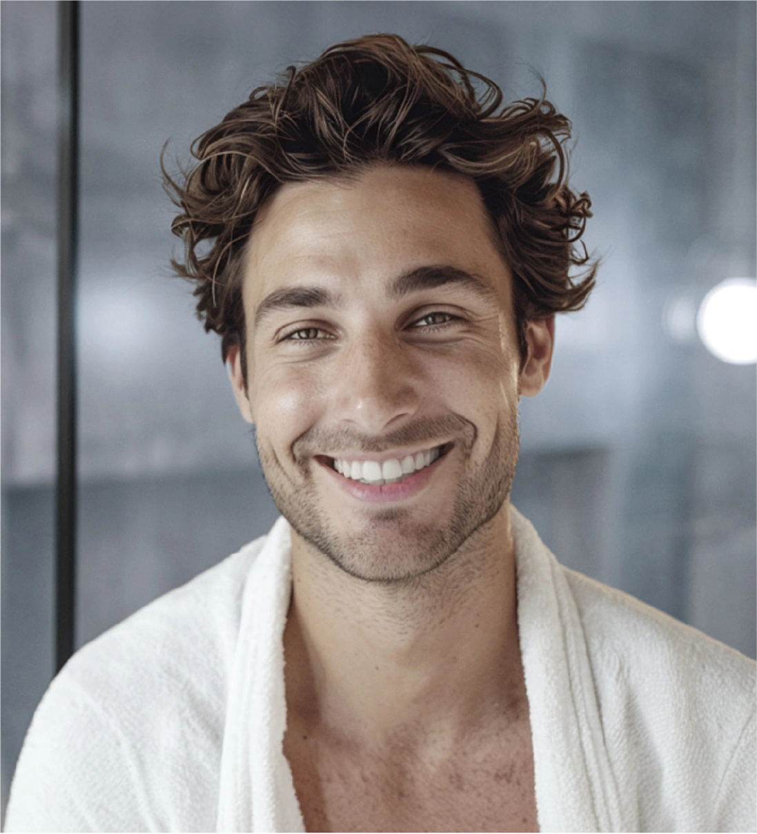guy with smile in bathrope