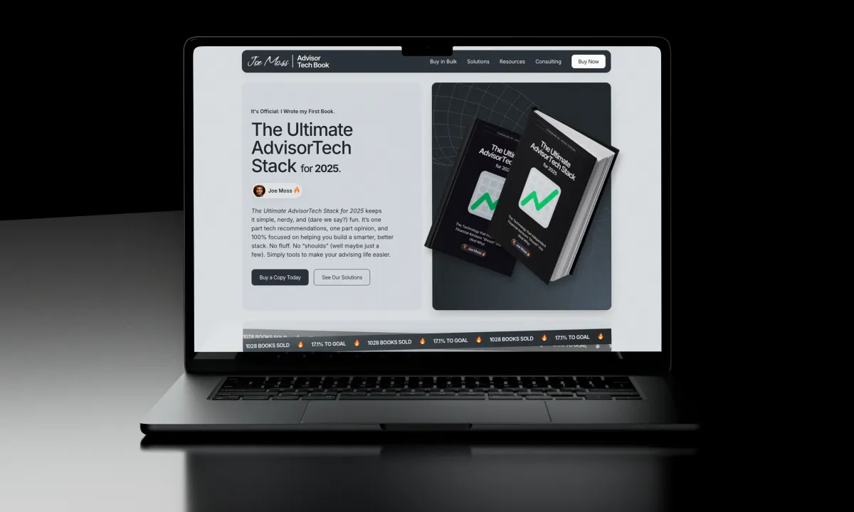 Graphic of a macbook with a landing page open