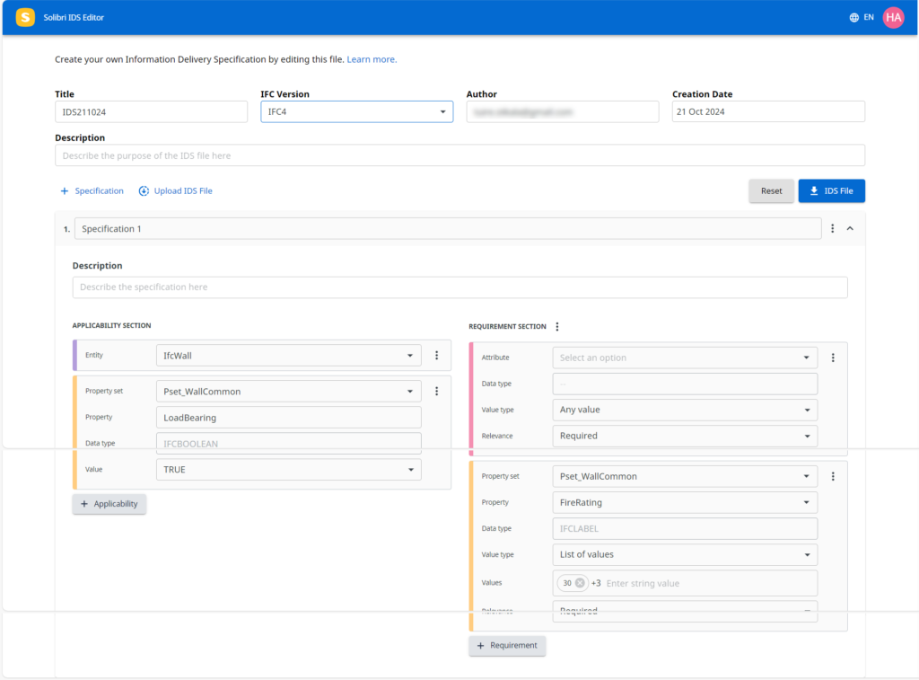 Configuration des spécifications IDS dans Solibri