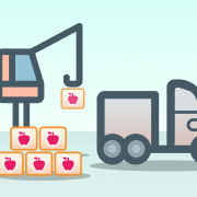 Illustration representing the products being unloaded from a truck.