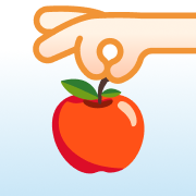 Illustration representing an apple being purchased from a store.