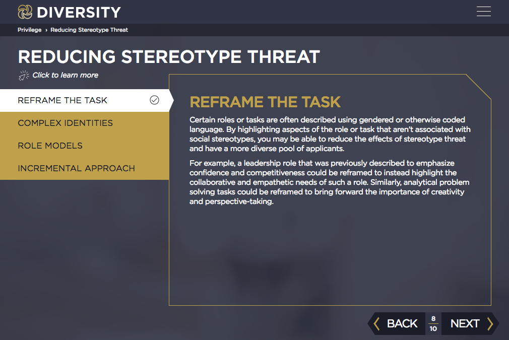 Reducing stereotype threat detail panel