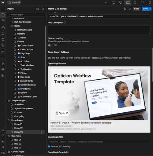 Optic X Webflow Template Meta Configuration