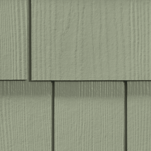 Hardie Shingle siding product sample in Mountain Sage