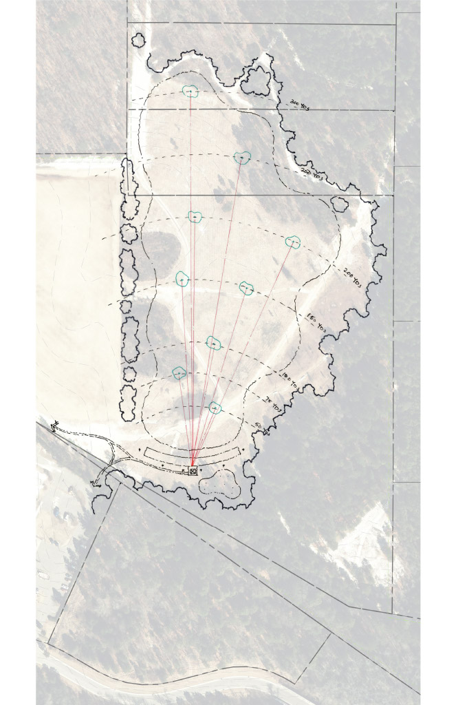 Preliminary site plan drawing of the Iron Pines golf facility driving range in Southern Pines, NC