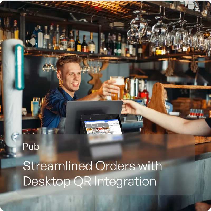 Bartender serving drinks in a pub with the Payflo POS on the bar