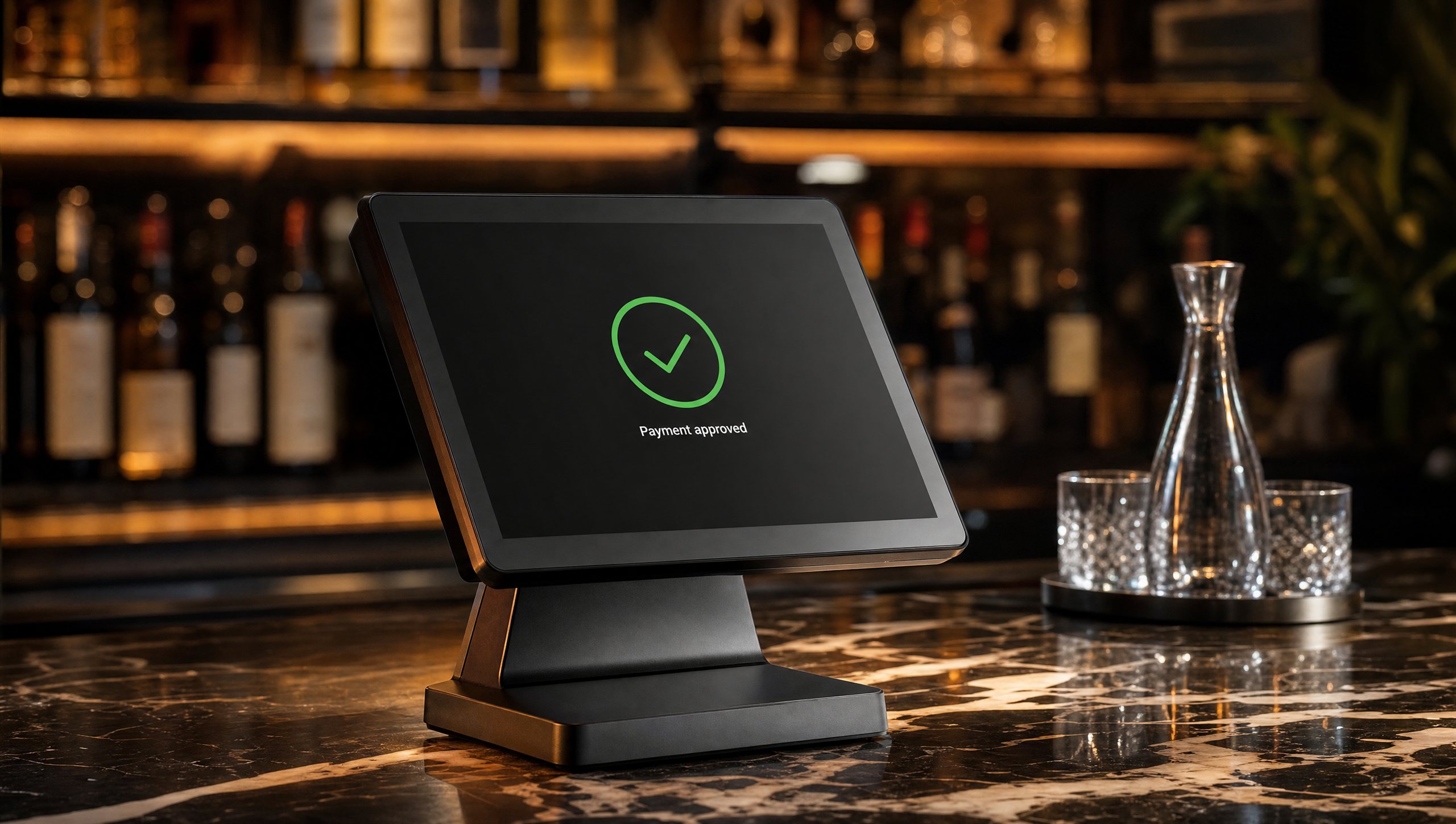Payflo Pro POS terminal on bar counter in premium Australian restaurant