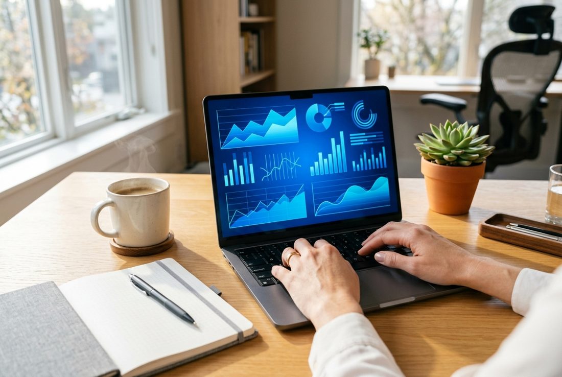 Bookkeeper at a desk with a laptop