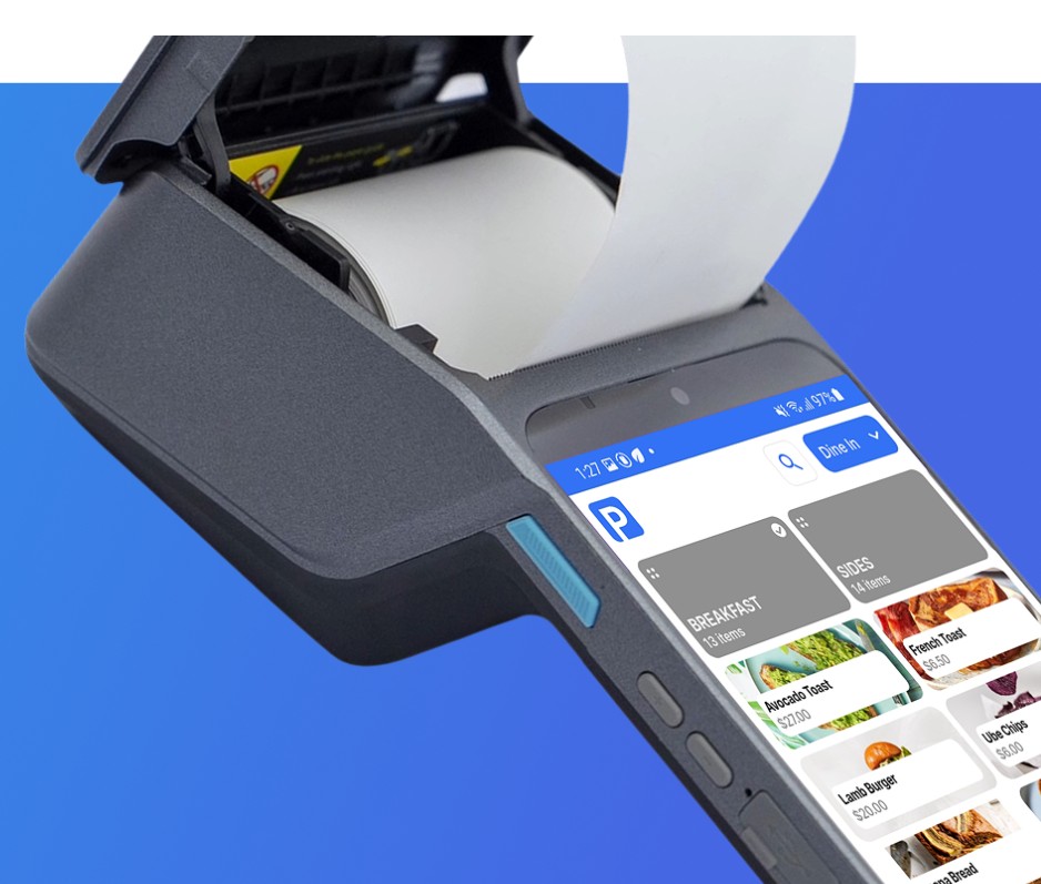 Payflo handheld POS with receipt printer