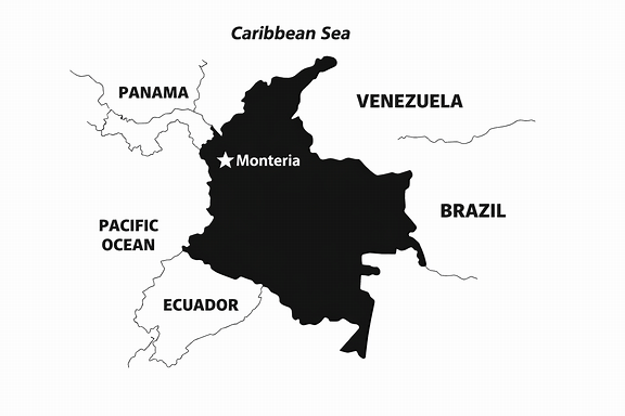 Minimalist Colombia map with bold country names
