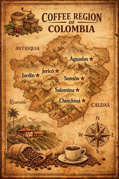 Rustic coffee atlas map