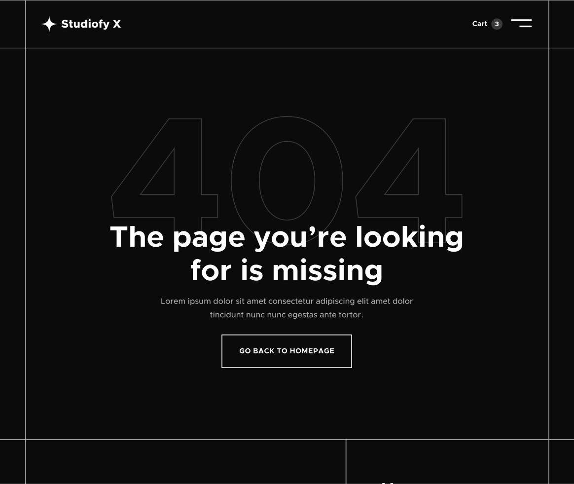 Studiofy X - 404 not found page - Design Studio Webflow Template