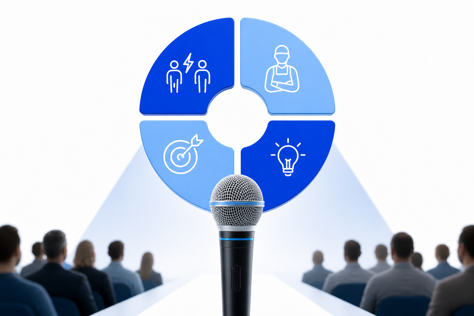 A keynote speaker standing at a podium on a large conference stage addressing a packed audience in a darkened hall