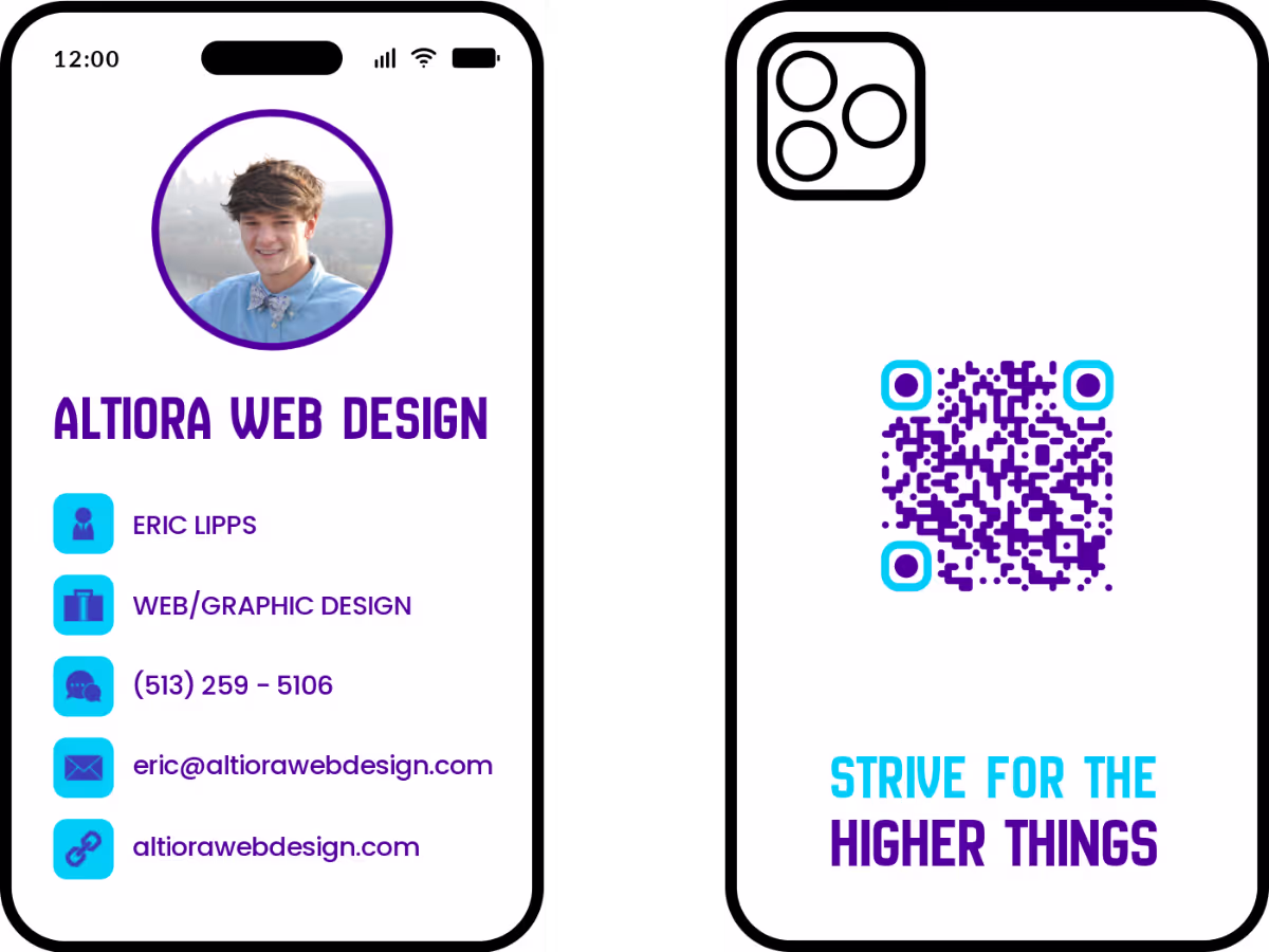 the business card front and back for altiora web design