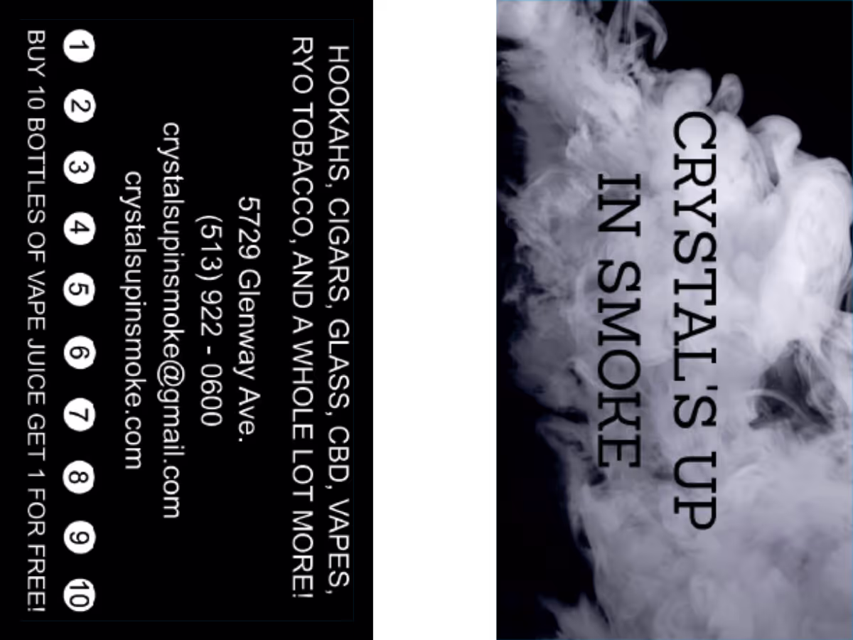 the business card front and back for up in smoke