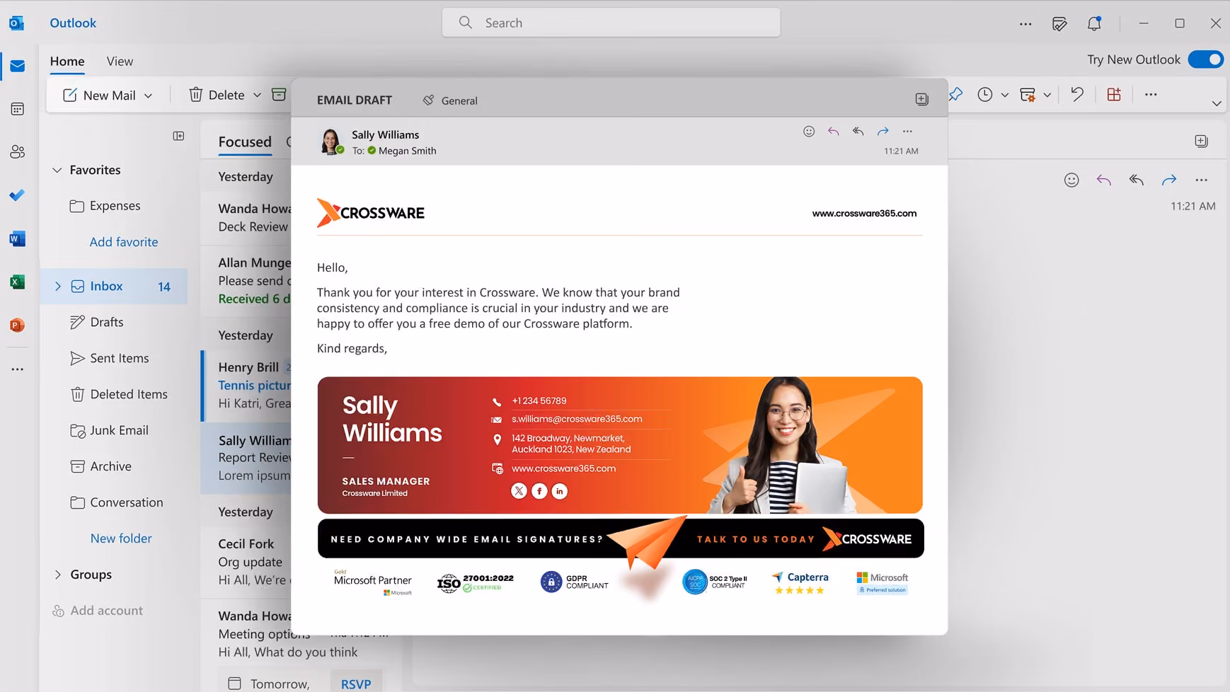 Crossware Email Thank you page