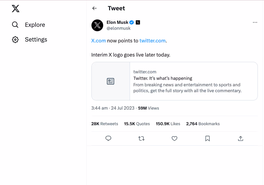 Screenshot of new Twitter logo