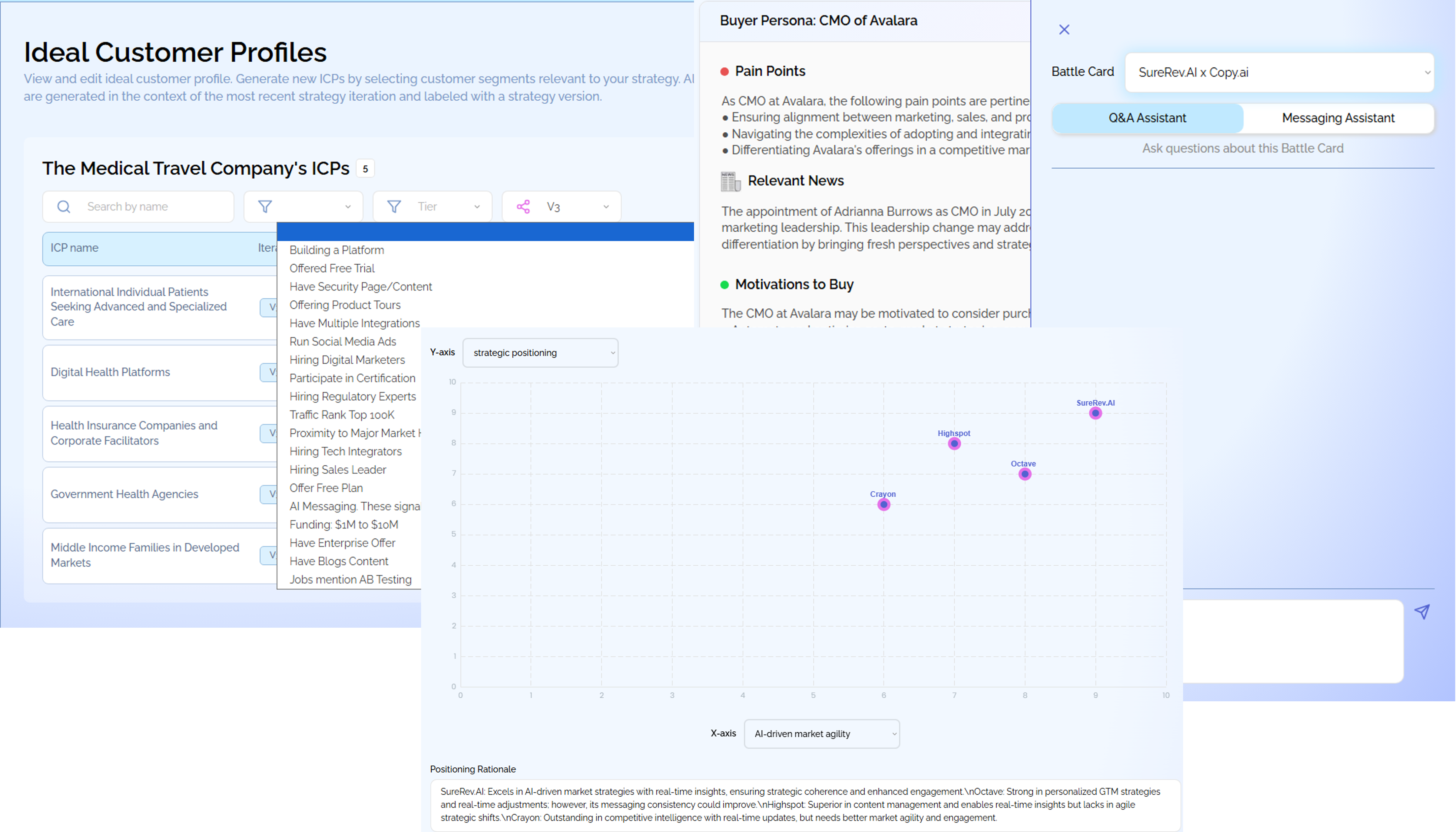 AgileGTM OS product preview showing strategy, positioning, messaging, and enablement modules