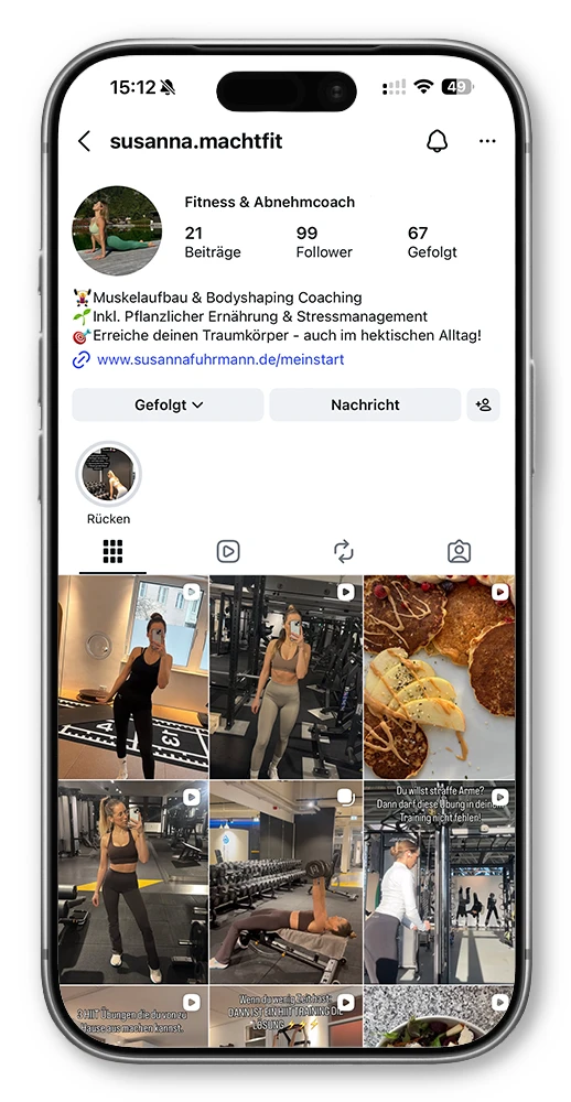 Smartphone mit geöffnetem Instagram Account von Susanna Fuhrmann Personal Trainerin
