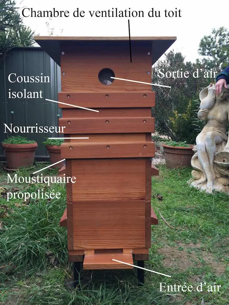 Schéma de la ruche écologique vue de devant.