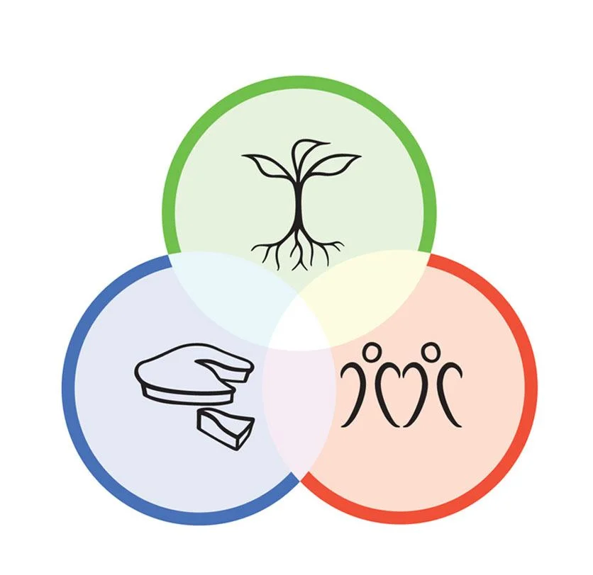 Image des 3 éthiques de la permaculture.