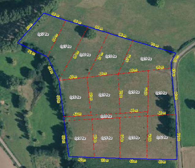 Plan d'une prairie agroécologique pour placer un pâturage tournant dynamique.
