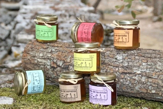 Gamme de gelées reproduit durant la formation transformation de plante en sirop et gelée à Permaterra.