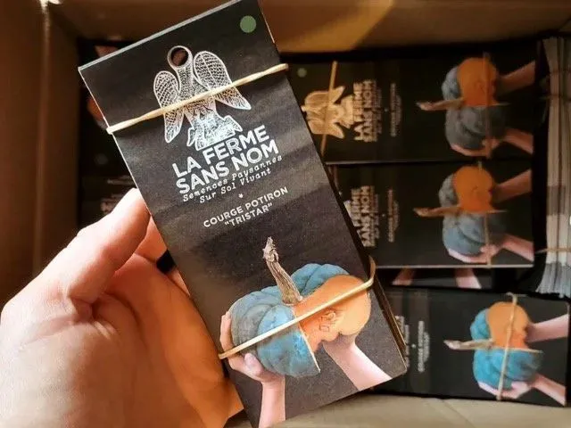 Photo de flyers de La Ferme Sans Nom pour représenter la commercialisation de semences potagères.