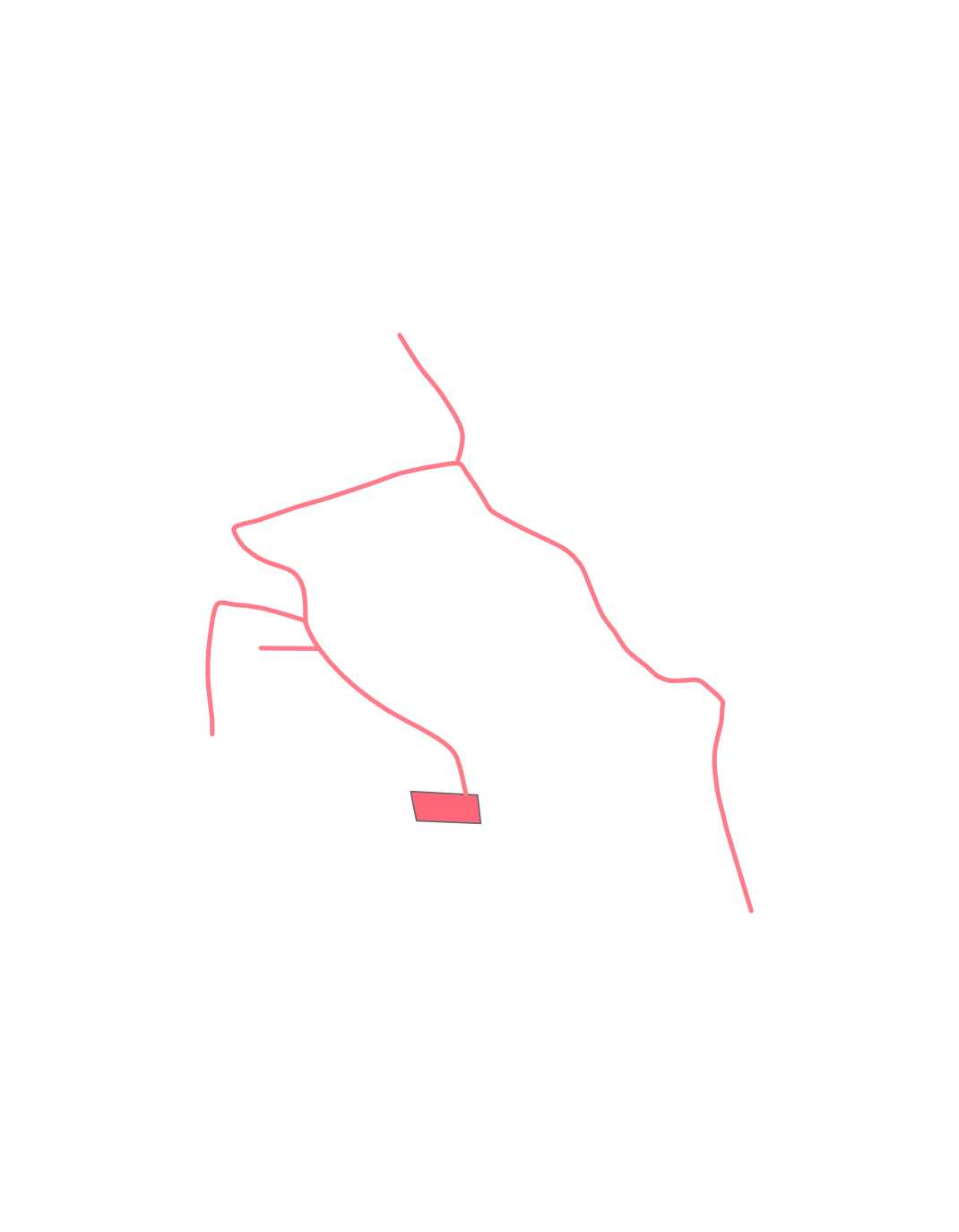 Réseau de chemins internes et parking visiteurs du Mas Alavall.