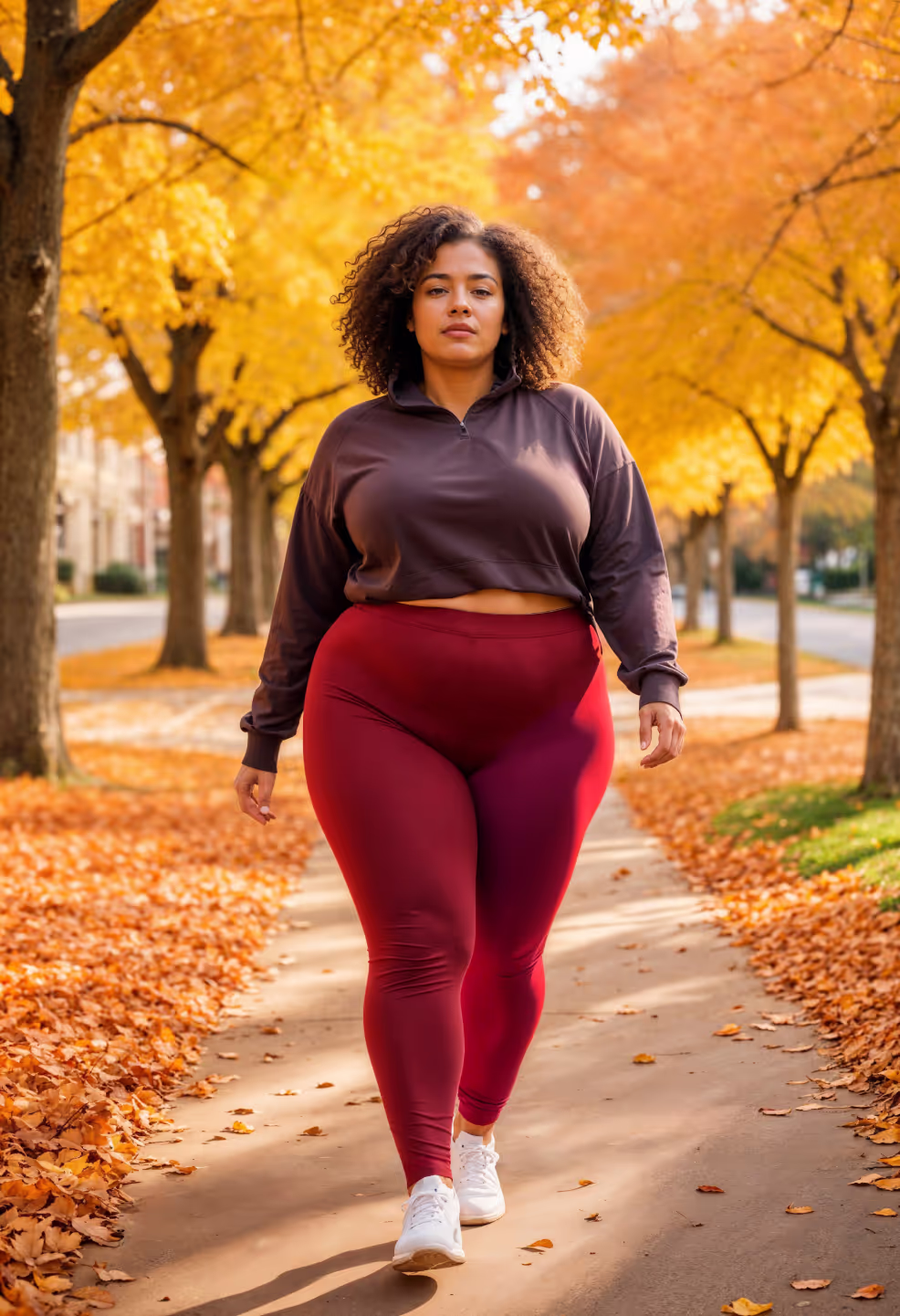 Plus-size woman running outdoors as part of her Baddie Health journey