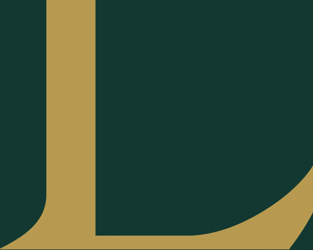 An animated GIF featuring a stylized gold letter "E" with elegant, flowing lines forming a partial circle around it, set against a solid dark green background.