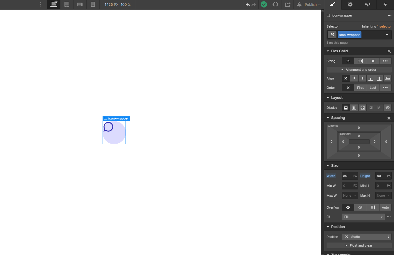 An animated GIF showing how to center an element vertically and horizontally using Webflow.