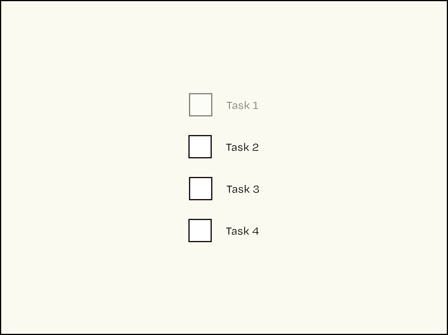 Image of a task list with task 1 greyed out