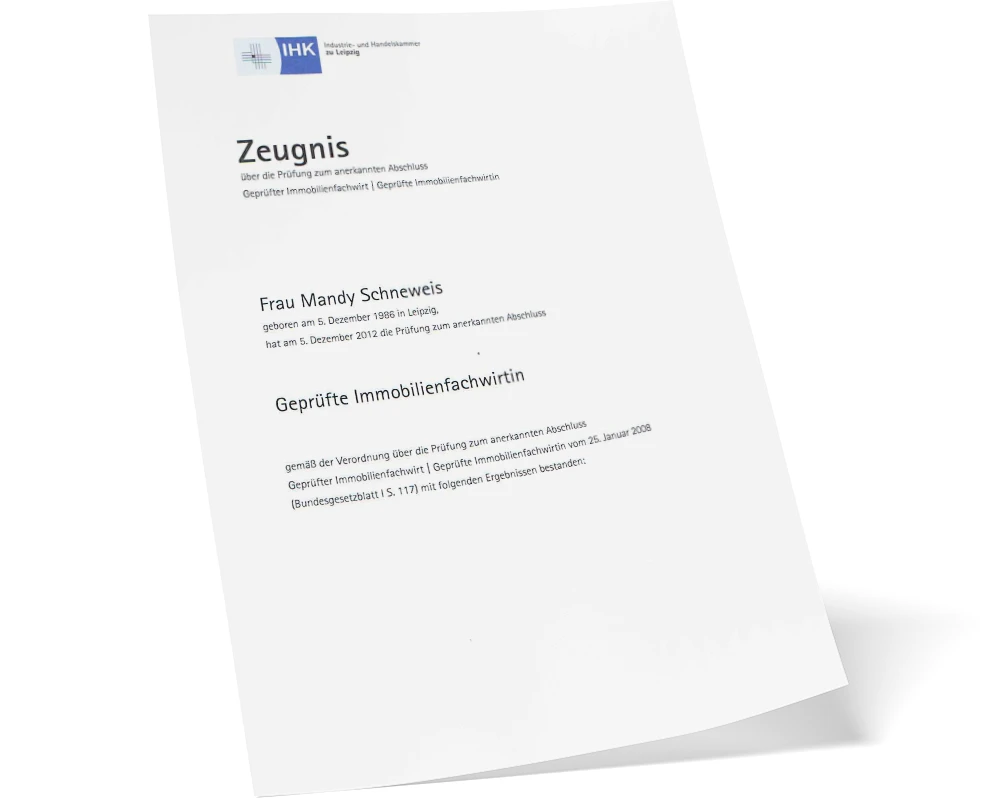Zertifikat Immobilienfachwirtin