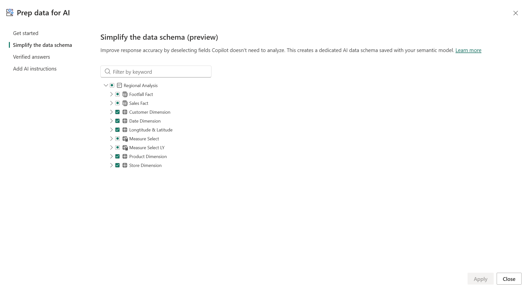 Simplify the data schema – choose what Copilot should analyse