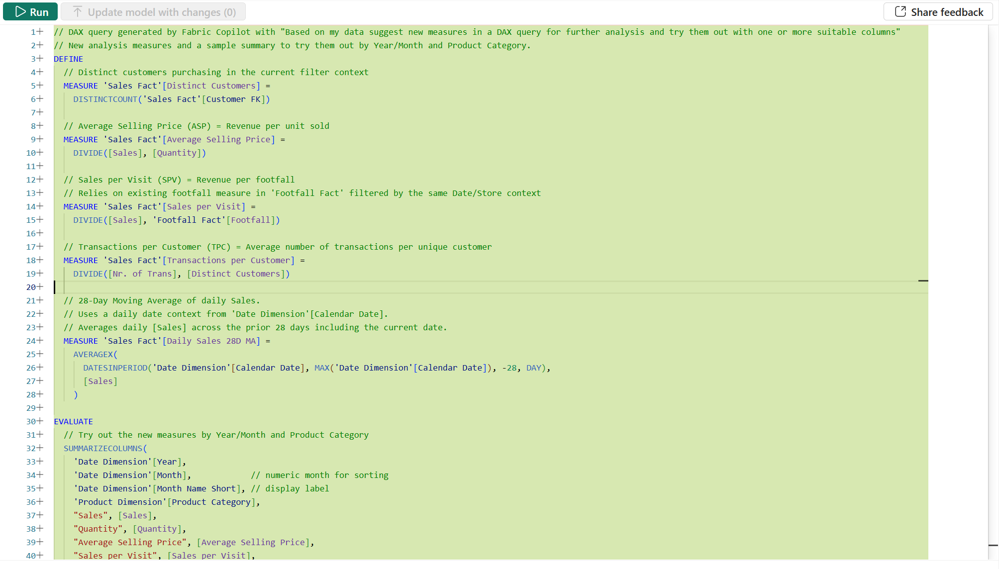 DAX Query View - Updated 2026 "Suggest measures" Output