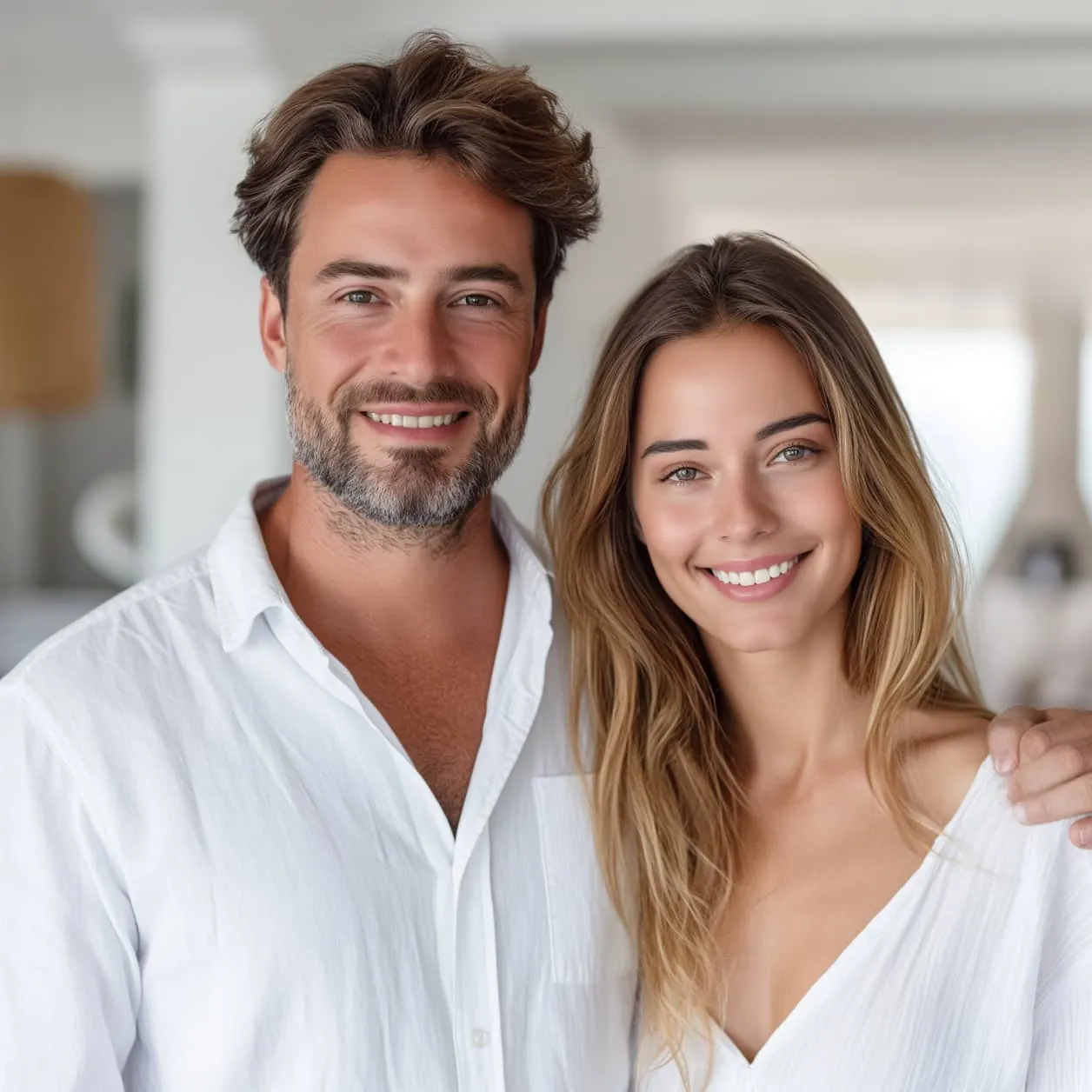 Couple at home after buying a property