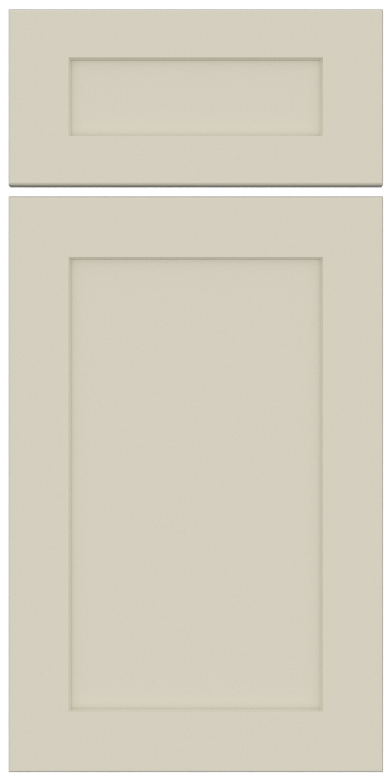 Light beige shaker-style cabinet door with a rectangular raised panel and a smaller matching drawer front above.