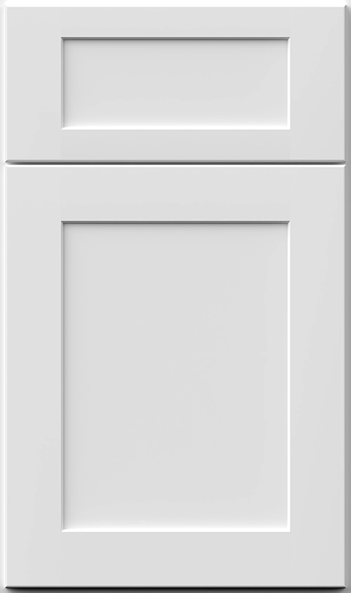 White Shaker-style cabinet door with a recessed center panel and clean, simple lines.