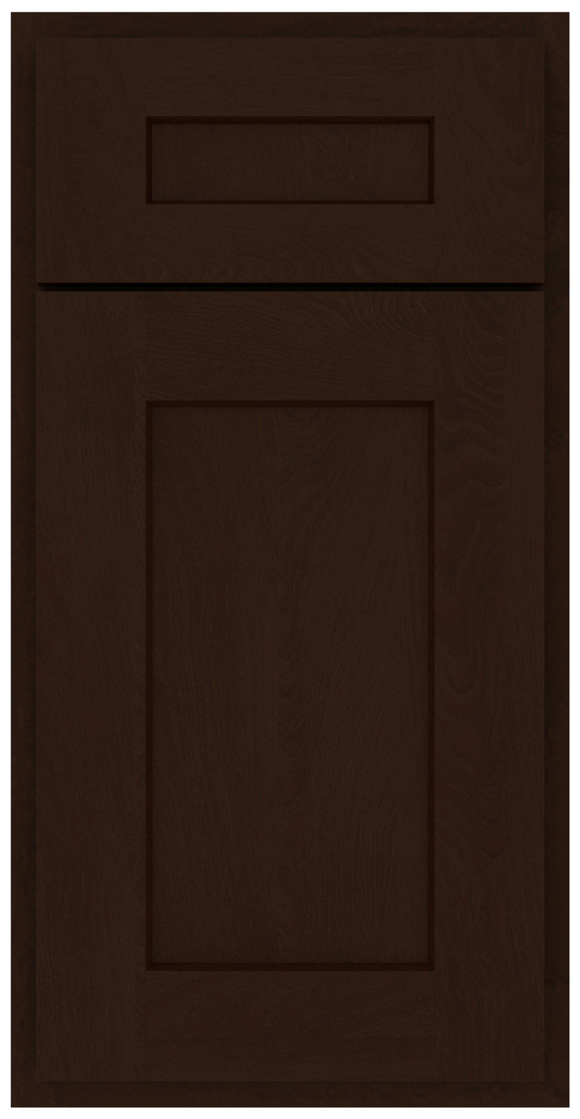 Black wooden cabinet door with recessed rectangular panels and subtle wood grain texture.