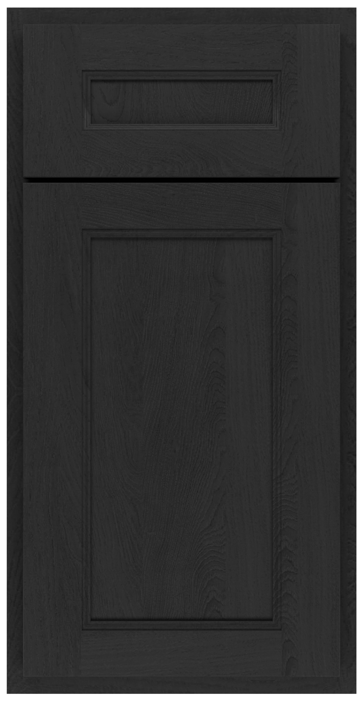 Slate gray wooden cabinet door with a rectangular recessed panel design.